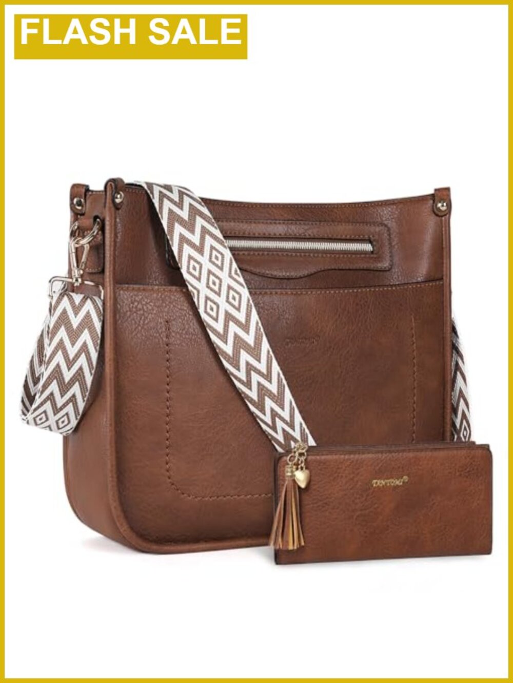 Vegan Leather Crossbody Hobo Bag with Wallet Set, Adjustable Strap